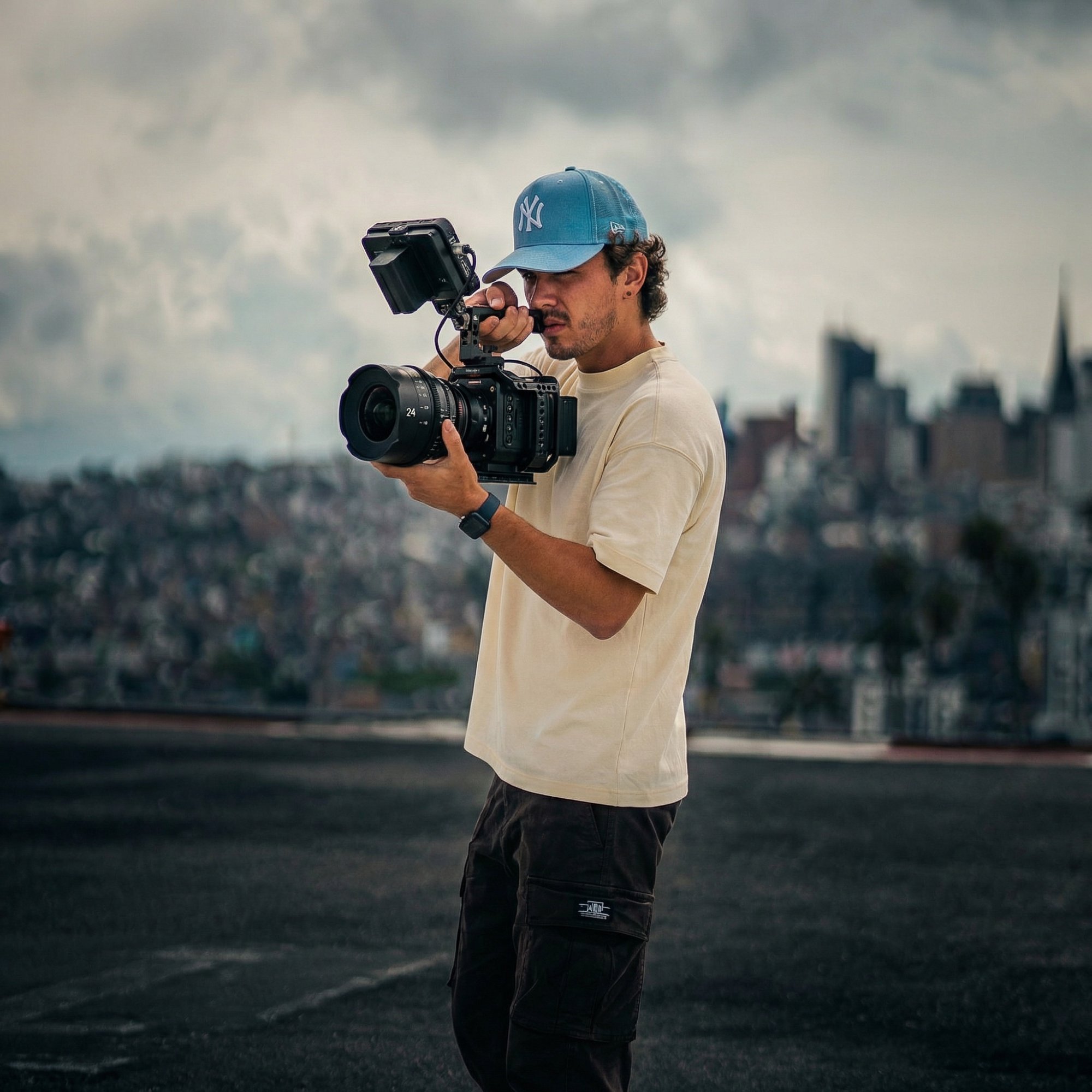 Matt Gómez con cámara de cine